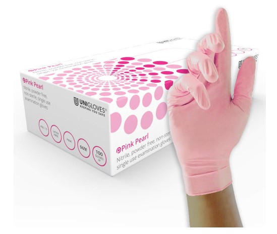 Pink Pearl Nitrile Powder Free Gloves Size Medium PK 100